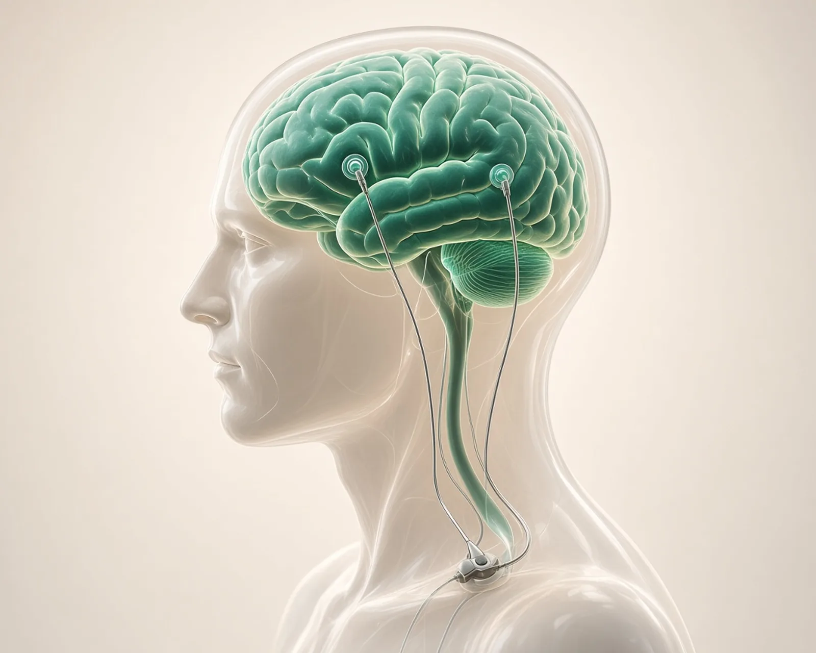 Ilustração do sistema de estimulação cerebral profunda (DBS)